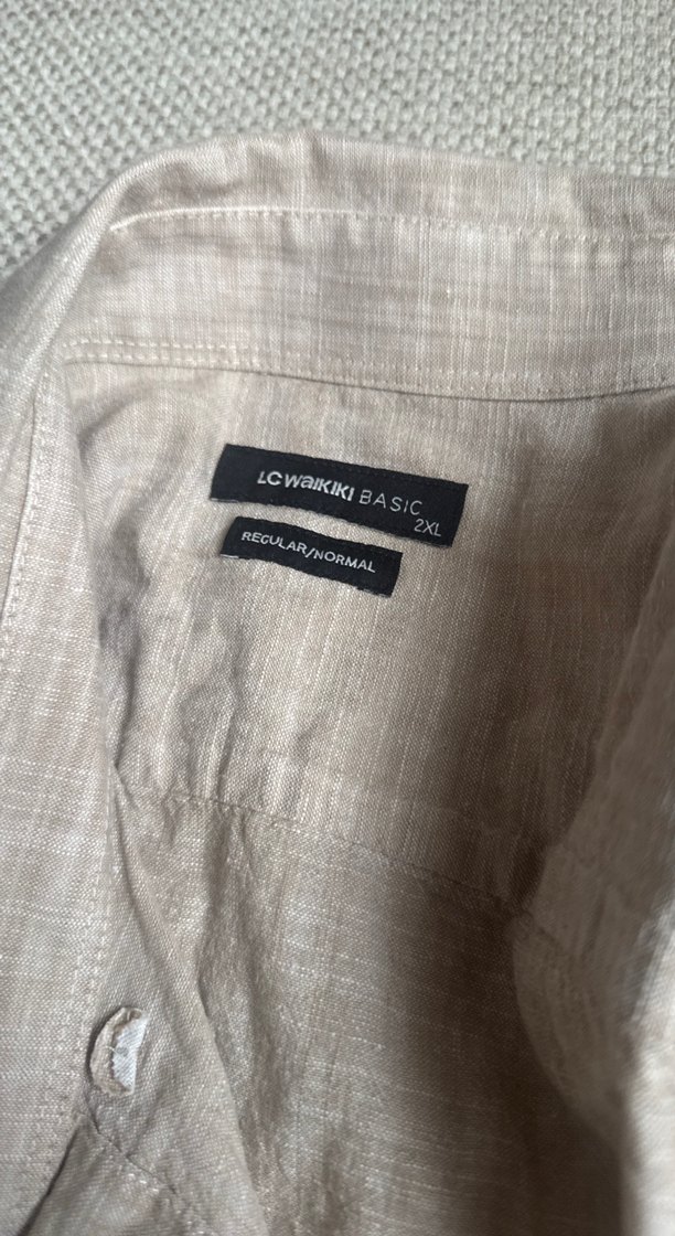 Düğmeli Bej Keten erkek Gömlek - Görsel 2