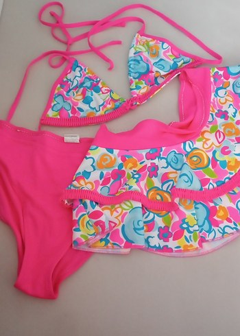 Çiçek Desenli Pembe çocuk Bikini Takımı(13-14 yaş)