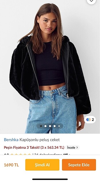 BERSHKA KAPÜŞONLU PELUŞ CEKET