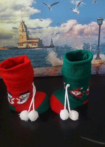 Renkli Nakışlı yılbaşı figür Örgü Patik - Görsel 4