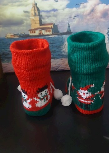 Renkli Nakışlı yılbaşı figür Örgü Patik - Görsel 6