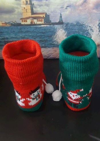 Renkli Nakışlı yılbaşı figür Örgü Patik - Görsel 7