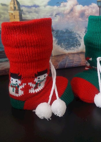 Renkli Nakışlı yılbaşı figür Örgü Patik - Görsel 3