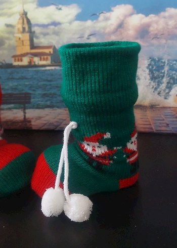 Renkli Nakışlı yılbaşı figür Örgü Patik - Görsel 2