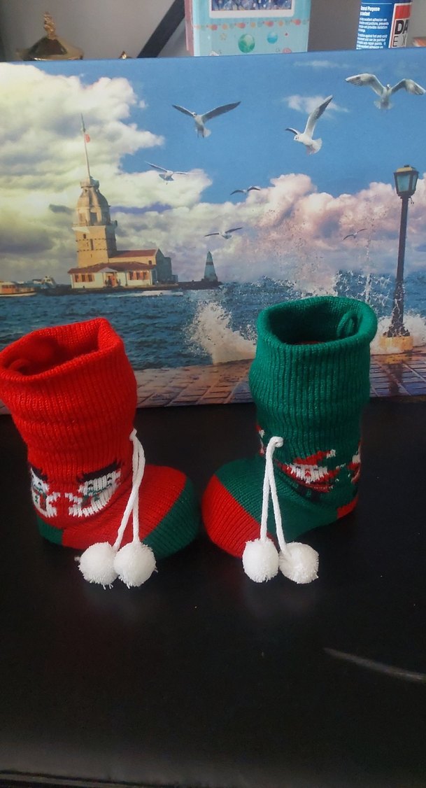 Renkli Nakışlı yılbaşı figür Örgü Patik - Görsel 4