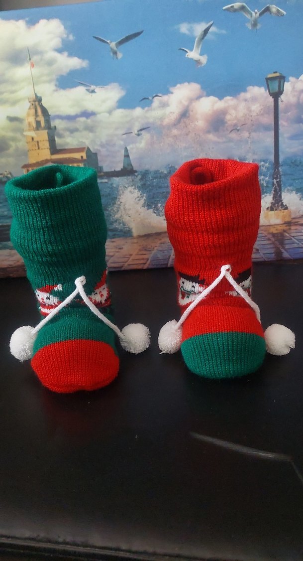 Renkli Nakışlı yılbaşı figür Örgü Patik - Görsel 5