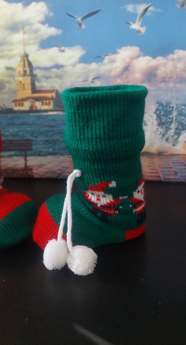 Renkli Nakışlı yılbaşı figür Örgü Patik - Görsel 2