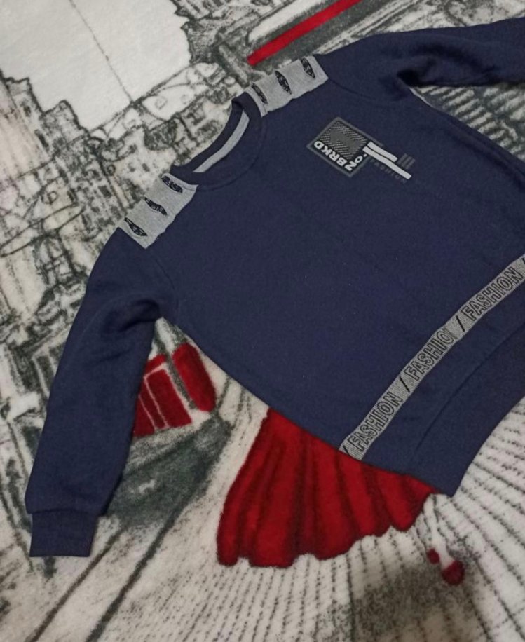 Gri Detaylı lacivert  Erkek Sweatshirt - Görsel 4