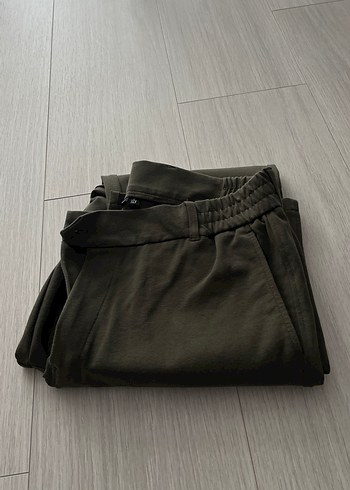 Kemerli Haki Kadın Keten Pantolon