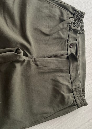 l Beden haki Renk Kemerli Haki Kadın Keten Pantolon