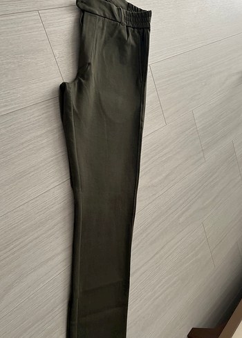 l Beden Kemerli Haki Kadın Keten Pantolon