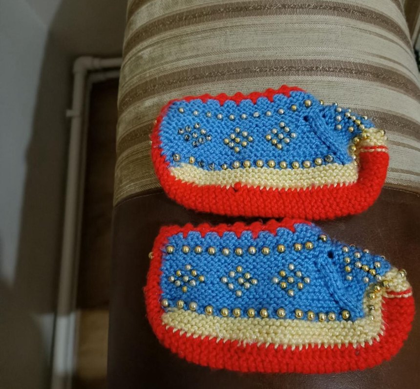 Çok Renkli Nakışlı Örgü Erkek Bebek Patik - Görsel 2