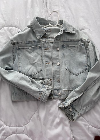 s Beden Gri Düğmeli Kadın Denim Ceket