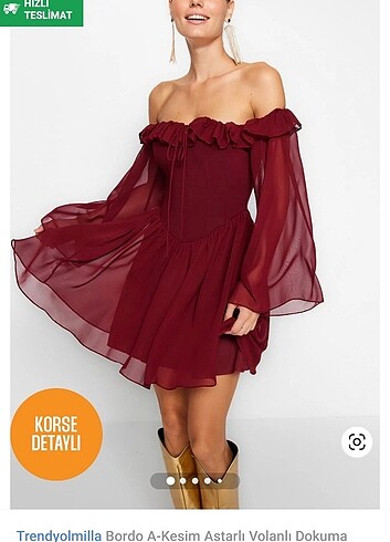 Bordo mini pileli elbise 42 beden sıfır