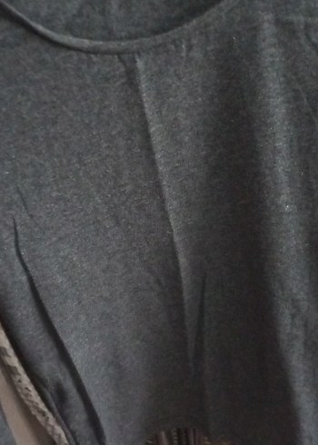 Gri Kadın Uzun Kollu Keten Sweatshirt - Görsel 2