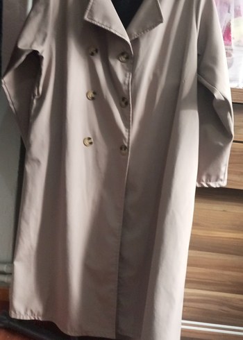 Bej Düğmeli Uzun Kadın Trençkot - Görsel 2