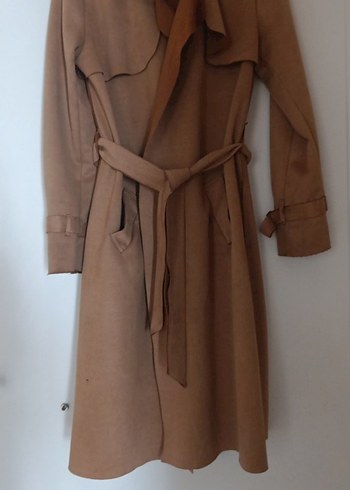Bej Kadın Süet Kuşaklı Uzun Trençkot - Görsel 4