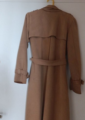 Bej Kadın Süet Kuşaklı Uzun Trençkot - Görsel 5