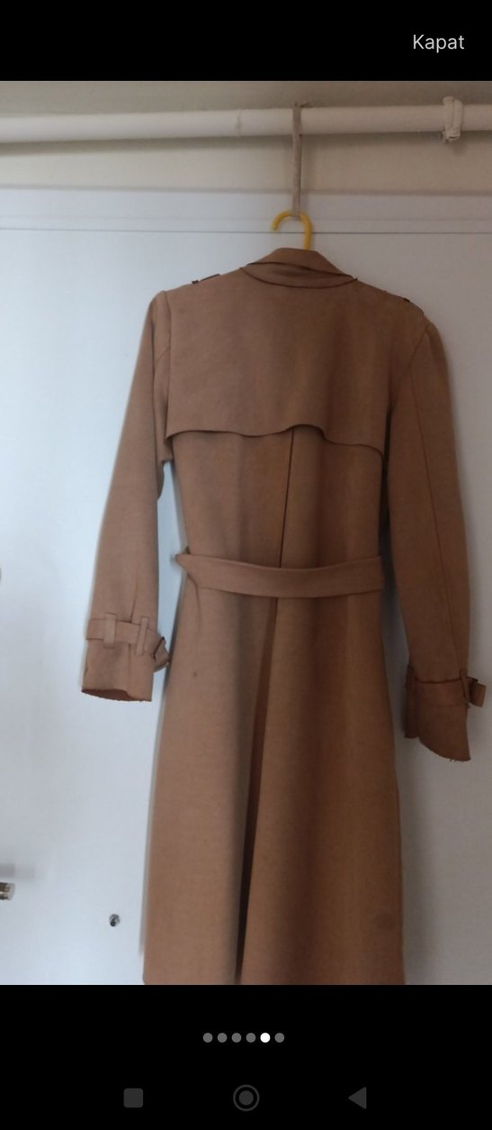 Bej Kadın Süet Kuşaklı Uzun Trençkot - Görsel 5