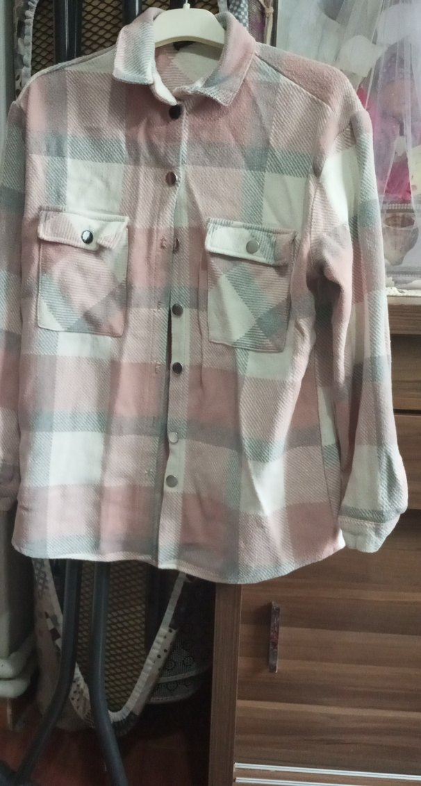 Düğmeli Pembe Pamuklu Kadın Gömlek - Görsel 2