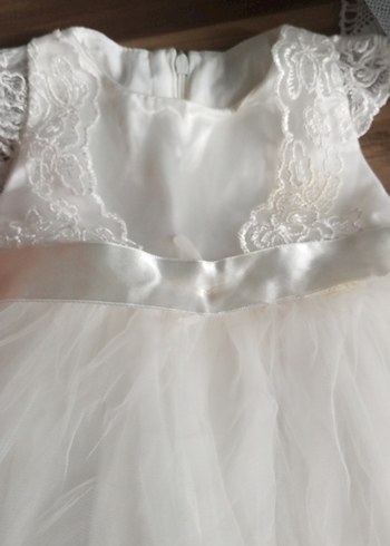 Kız Çocuk Beyaz Nakışlı Fırfırlı Elbise - Görsel 2