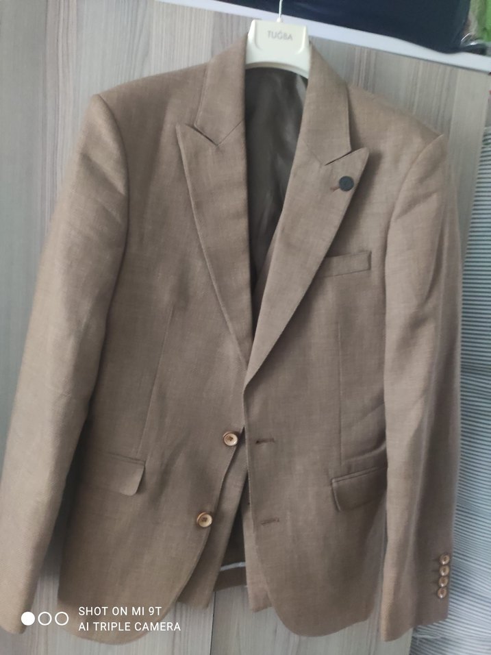 Düğmeli Kahverengi Keten Yelek - Görsel 4