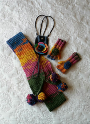 Handmade By Me rengarenk atkı bere takımı