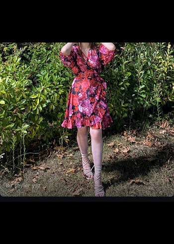 H&M Pembe Renkli Bohem Mini Elbise