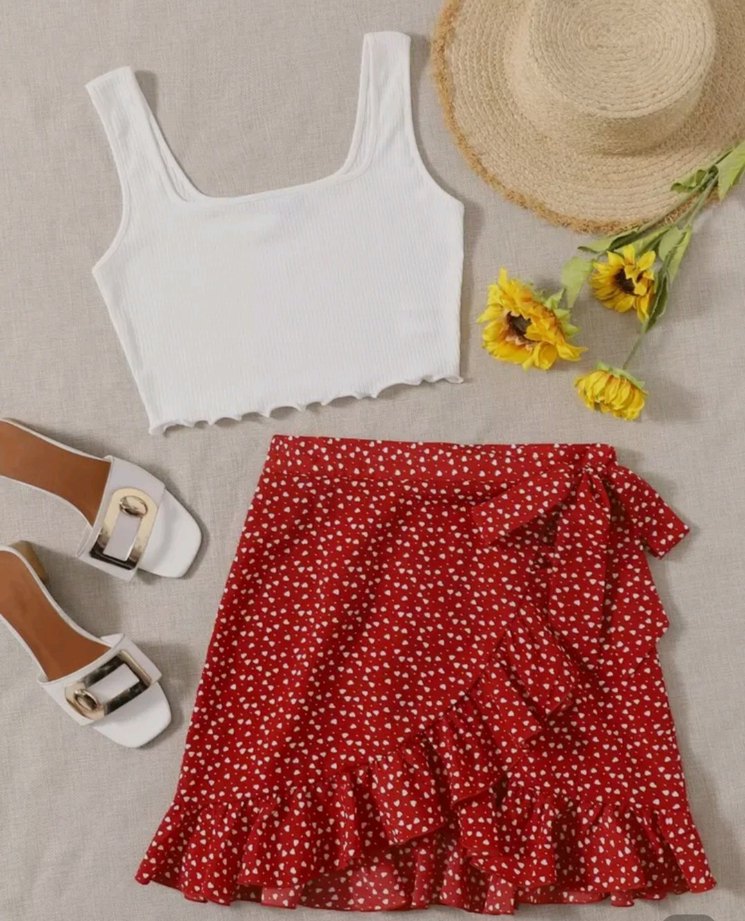 Kırmızı Puantiyeli Volanlı Mini Etek - Görsel 2