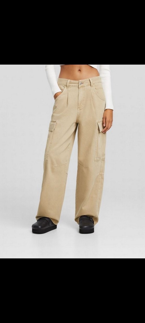 Bershka Bej Kadın Rahat Kesim Skater Pantolon - Görsel 2