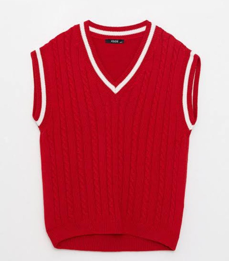 V Yaka Kırmızı Triko Süveter LC Waikiki - Görsel 2