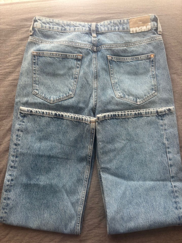 Kadın Mavi Bol Kesim Midi Denim Jean - Görsel 2