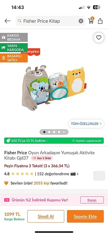 Beden Renk Fisher price yumuşak kitap oyuncak