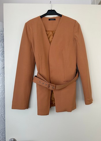 Kemerli tarçın Kadın Deri Blazer Ceket