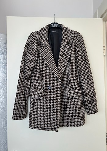 Kahverengi Ekose Kadın Blazer Ceket