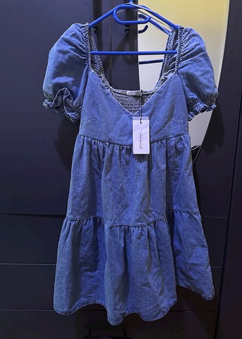 Stradivarius Kadın Mavi Denim Midi Elbise