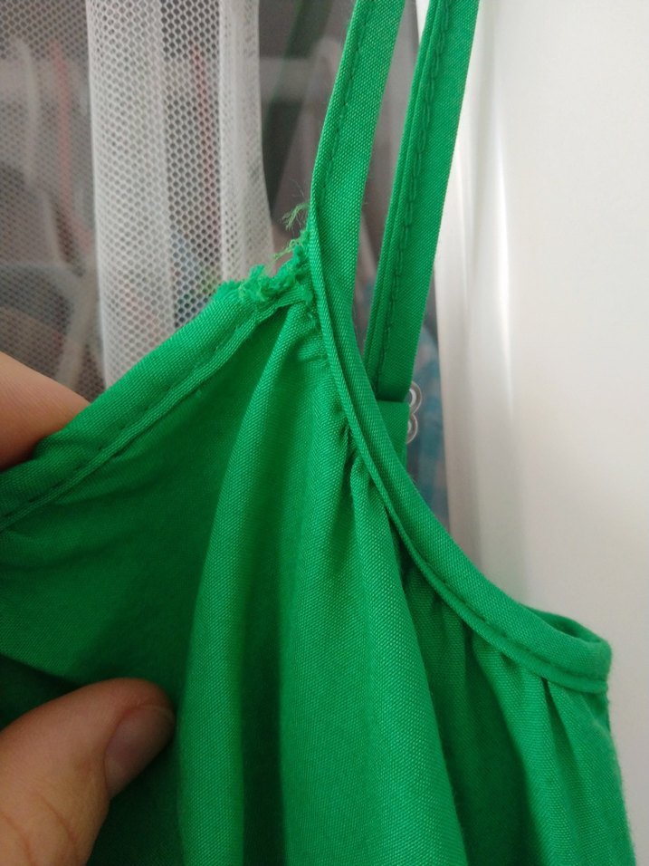 Yeşil Askılı Midi Keten Elbise - Görsel 3