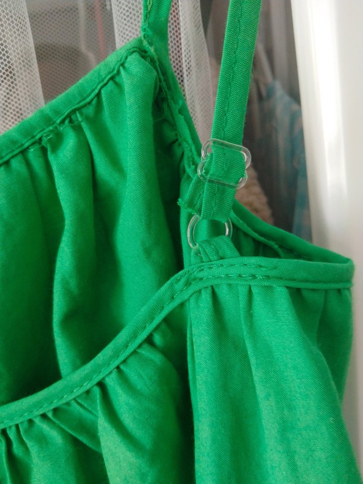 Yeşil Askılı Midi Keten Elbise - Görsel 4