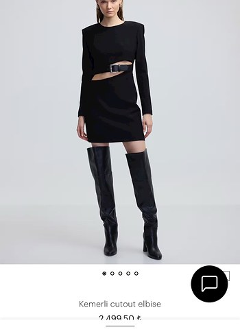 Siyah Deri Kemerli Mini Elbise - Görsel 4