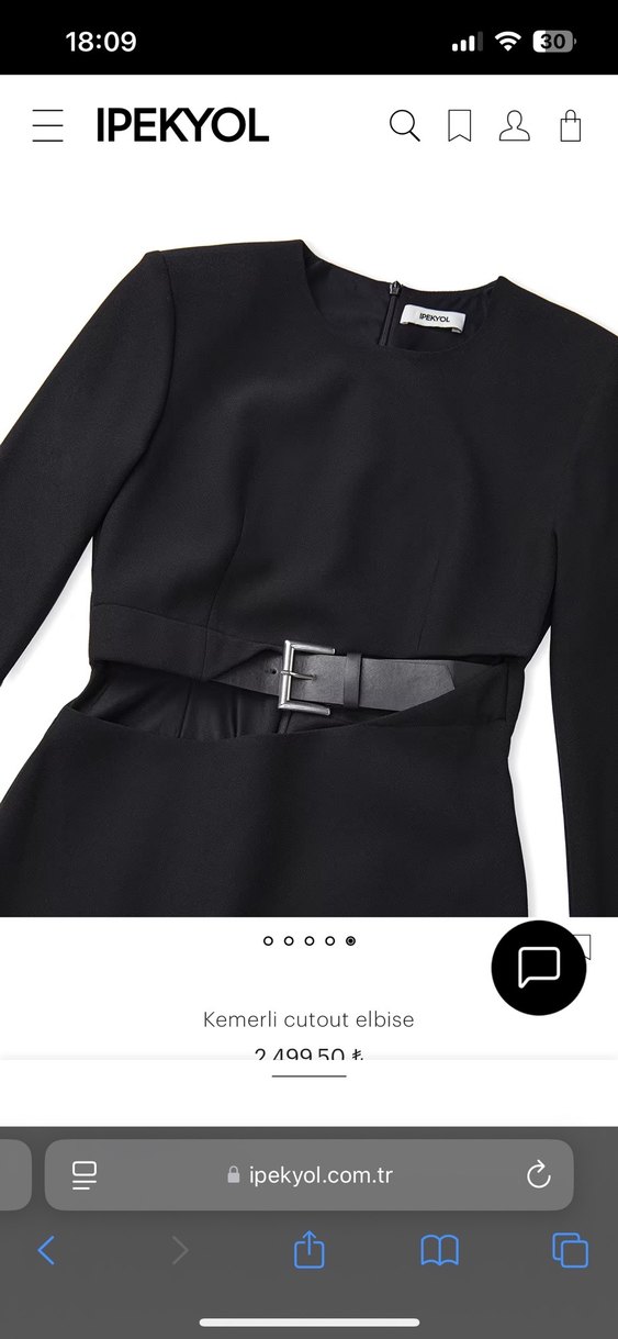 Siyah Deri Kemerli Mini Elbise - Görsel 3