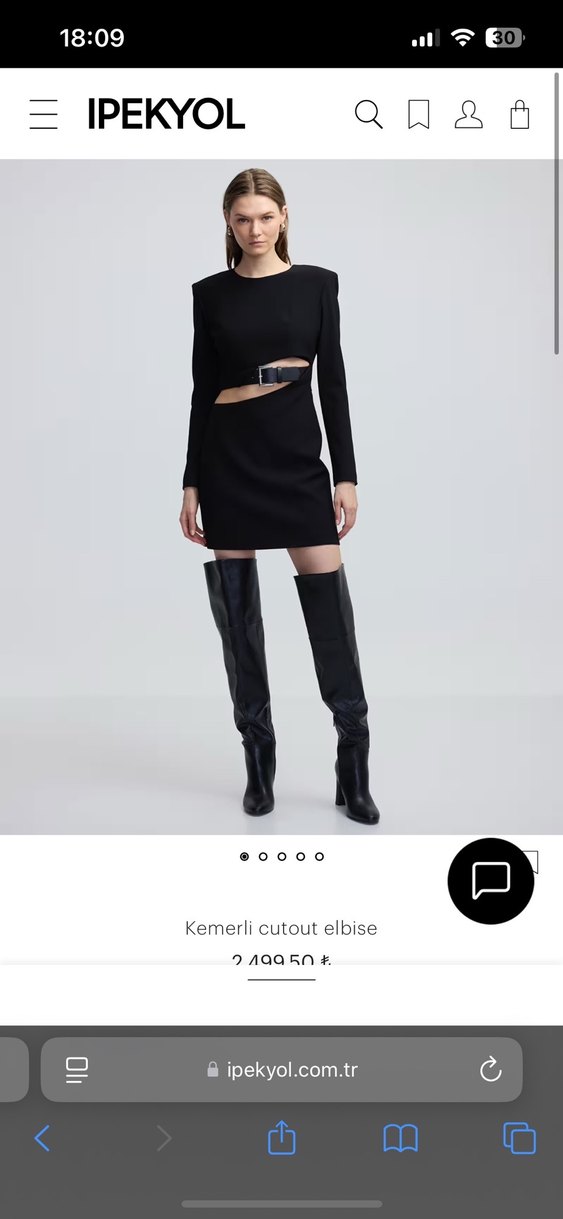 Siyah Deri Kemerli Mini Elbise - Görsel 2