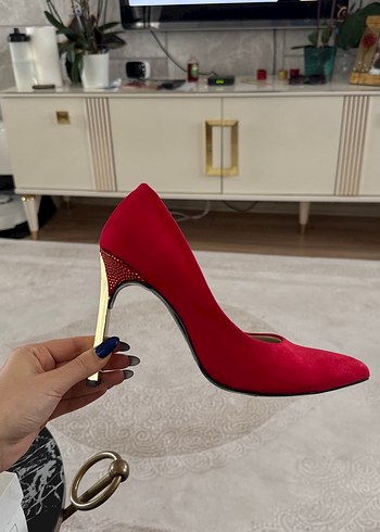 Klasik Kırmızı Süet Topuklu Stiletto - Görsel 5
