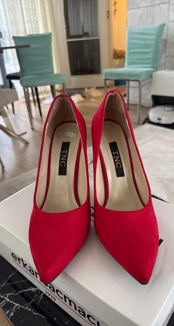 Klasik Kırmızı Süet Topuklu Stiletto - Görsel 2