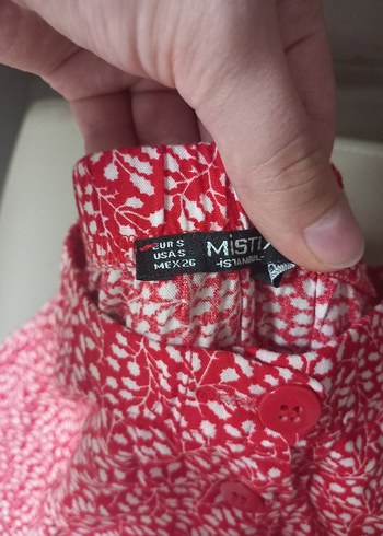 s Beden Düğmeli Kırmızı Uzun Salaş Midi Etek