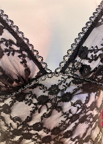universal Beden siyah Renk Siyah Dantel Detaylı Gotik İp Askılı Gecelik