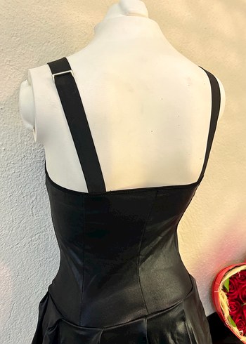 m Beden kırmızı Renk Kırmızı Siyah Deri Korse Mini Elbise