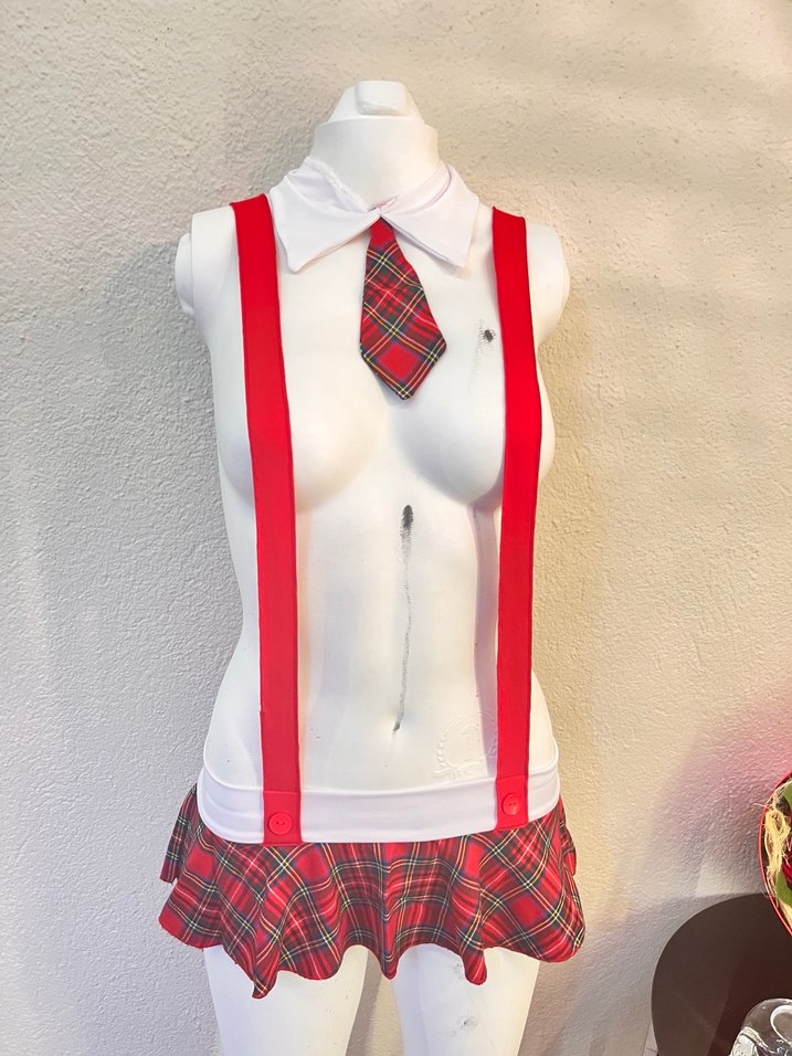 Kırmızı askılı fantezi öğrenci kostümü - Görsel 2