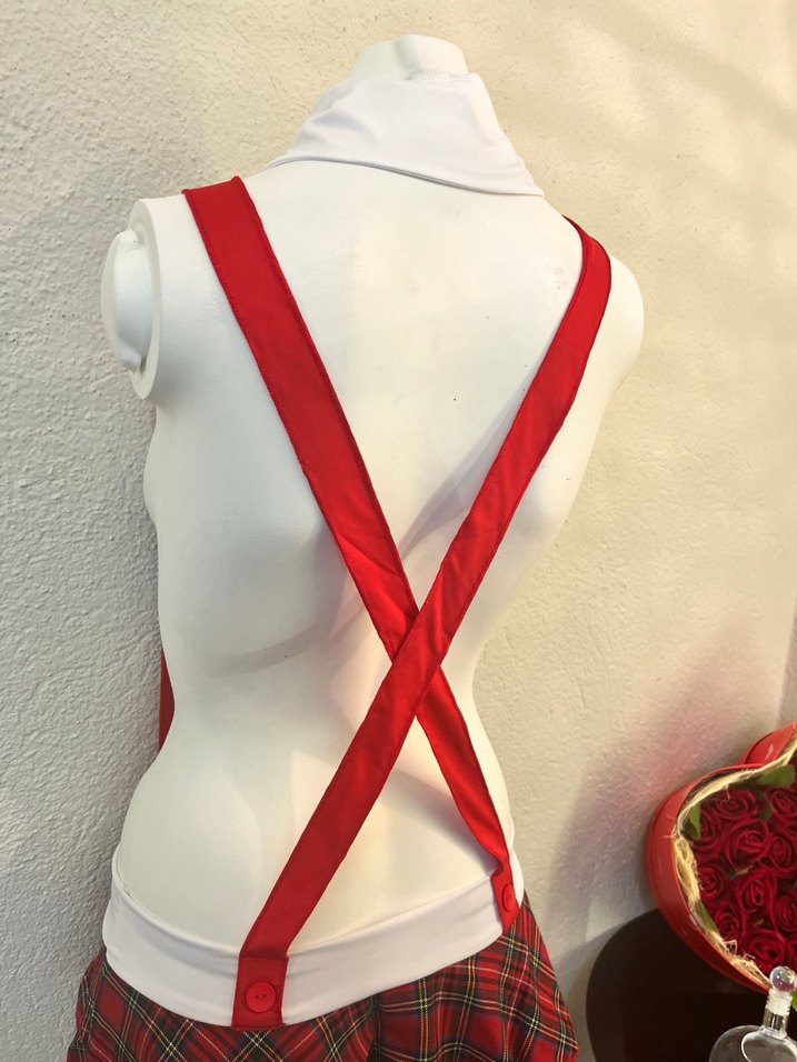 Kırmızı askılı fantezi öğrenci kostümü - Görsel 3