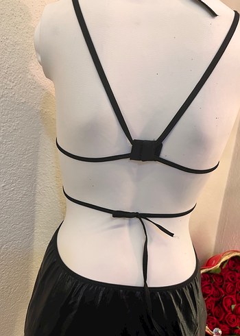 universal Beden Siyah Parlak Gotik Tokalı Uzun Monokini