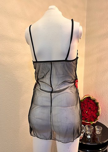 Fabrika Nakışlı Kırmızı Gri Gotik Midi Gecelik